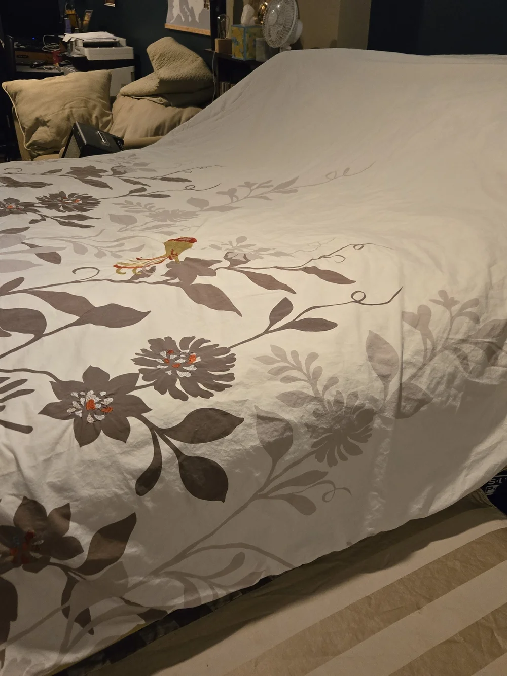 Hillcrest Cotton Neutral Floral Cotton Duvet Cover with Bird And Leaf Print